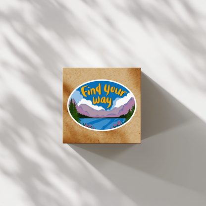 Durable, vinyl, die-cut, Find Your Way Sticker.
