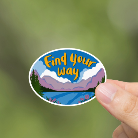Durable, vinyl, die-cut, Find Your Way Sticker.