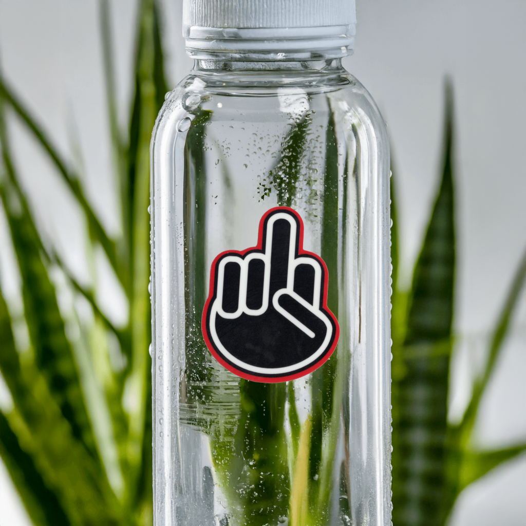 Durable, vinyl, die-cut, Middle Finger Sticker.