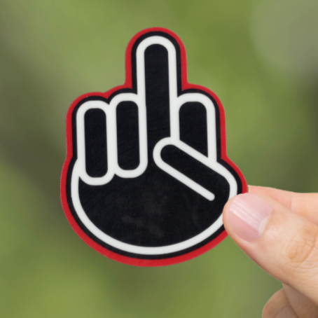 Durable, vinyl, die-cut, Middle Finger Sticker.