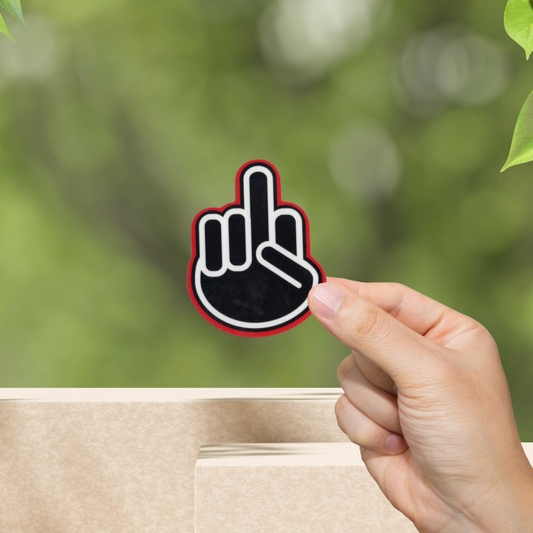 Durable, vinyl, die-cut, Middle Finger Sticker.