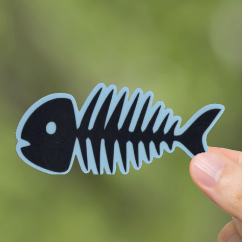 Durable, vinyl, die-cut, Fish Bones Sticker.