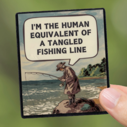 Durable, vinyl, die-cut, Tangled Fishing Line Sticker.