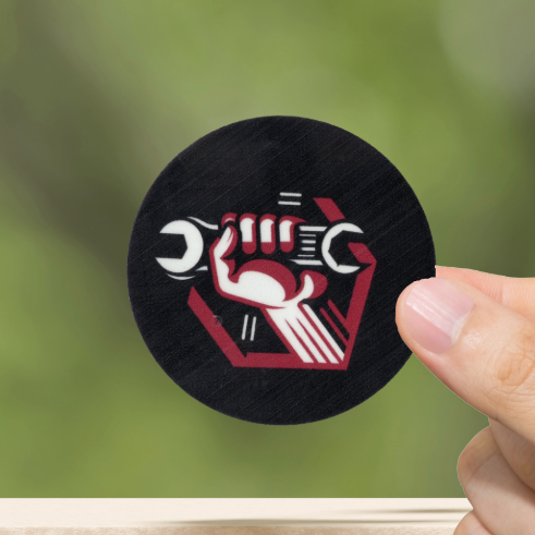 Durable, vinyl, die-cut, Fist Holding Wrench Sticker.