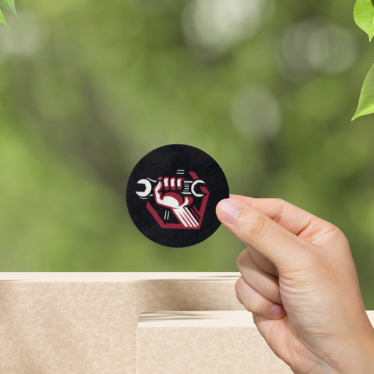 Durable, vinyl, die-cut, Fist Holding Wrench Sticker.