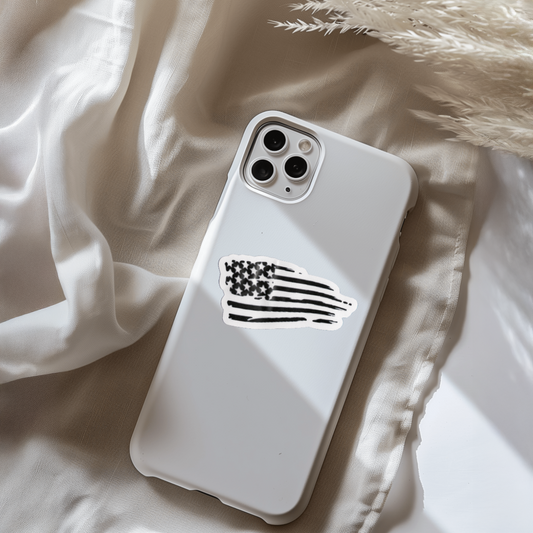 Durable, vinyl, die-cut, Distressed USA Flag Sticker.