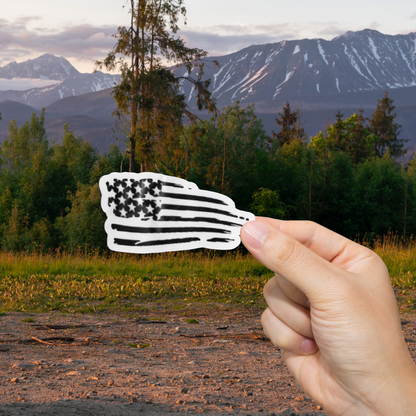 Durable, vinyl, die-cut, Distressed USA Flag Sticker.