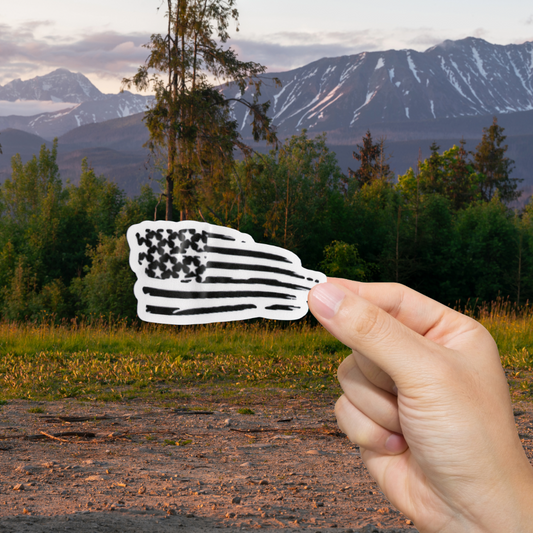 Durable, vinyl, die-cut, Distressed USA Flag Sticker.