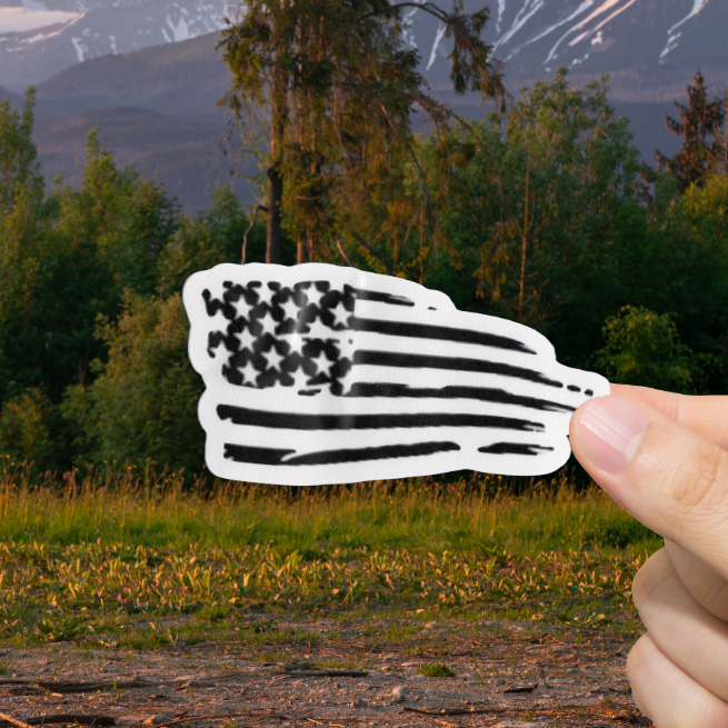 Durable, vinyl, die-cut, Distressed USA Flag Sticker.