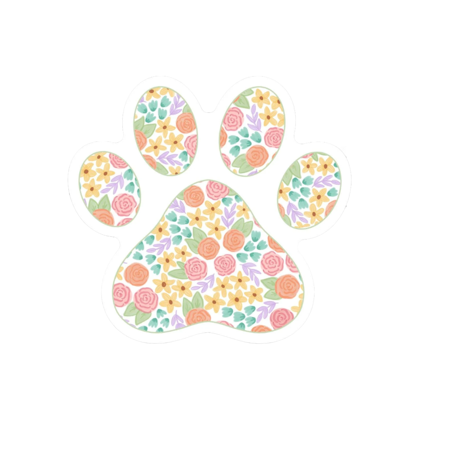 Durable, die-cut Floral Paw Sticker
