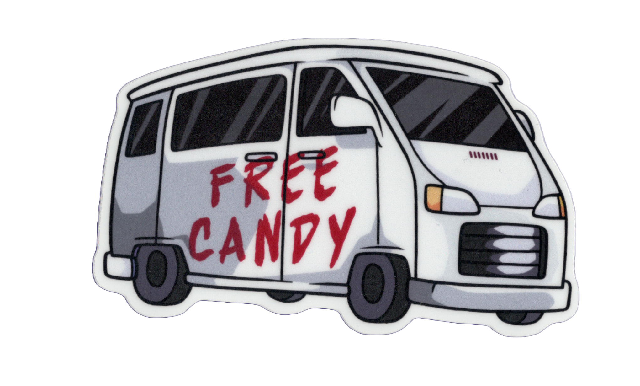 Durable vinyl, die-cut Free Candy Sticker