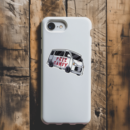 Durable, vinyl, die-cut, Free Candy Sticker.