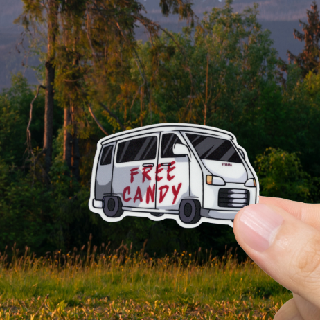 Durable, vinyl, die-cut, Free Candy Sticker.