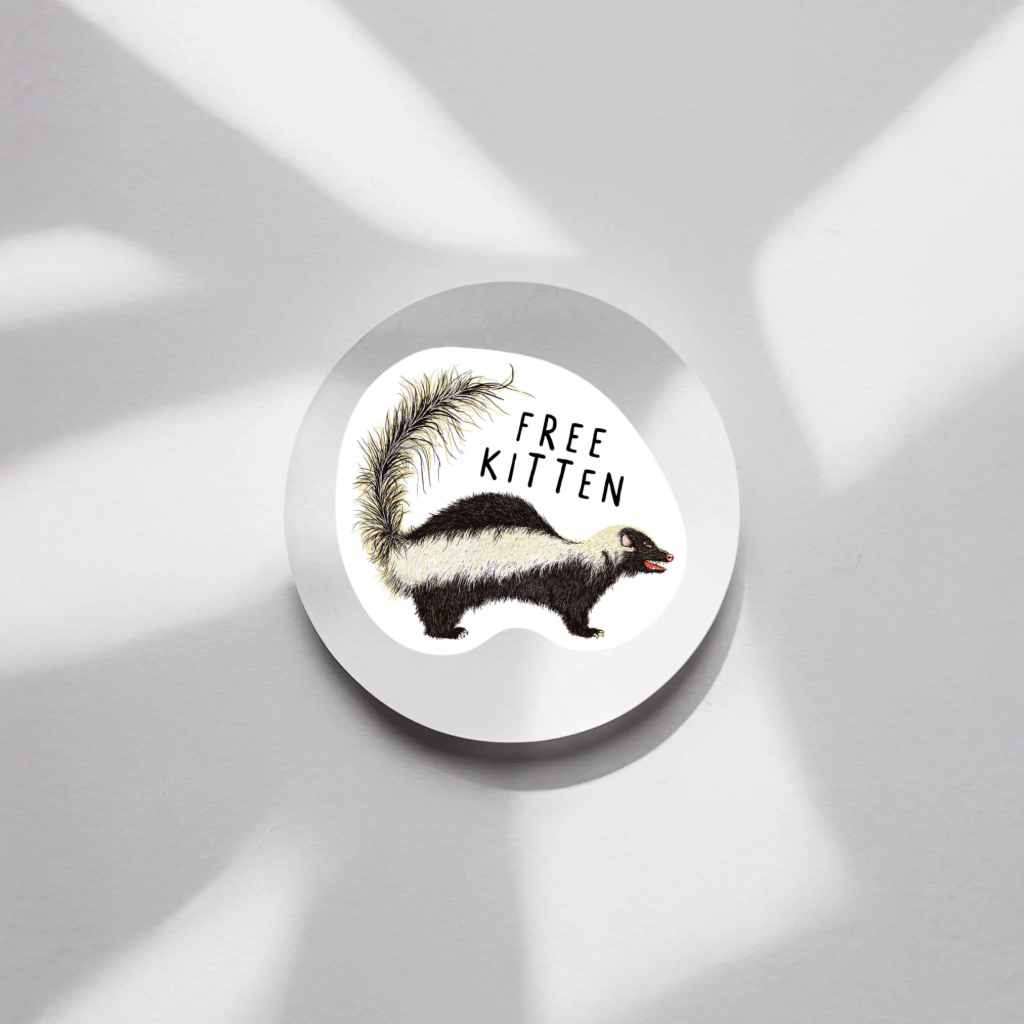 Durable, vinyl, die-cut, Free Kitten Sticker.
