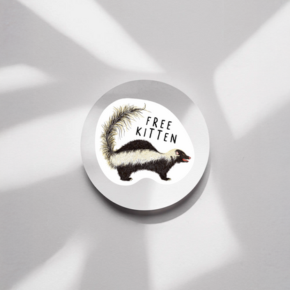 Durable, vinyl, die-cut, Free Kitten Sticker.