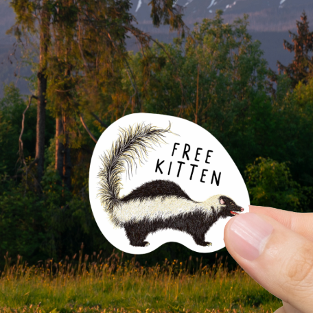 Durable, vinyl, die-cut, Free Kitten Sticker.