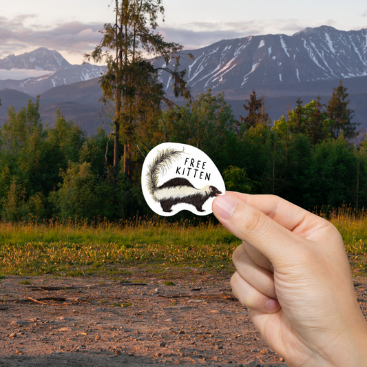 Durable, vinyl, die-cut, Free Kitten Sticker.