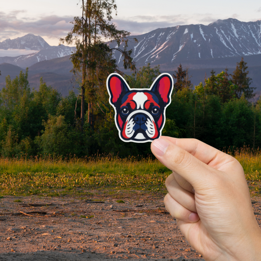 Durable, vinyl, die-cut, Frenchie Sticker.