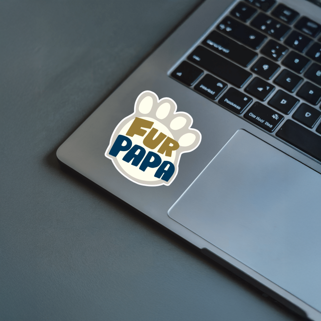 Durable, vinyl, die-cut, Fur Papa Paw Sticker.