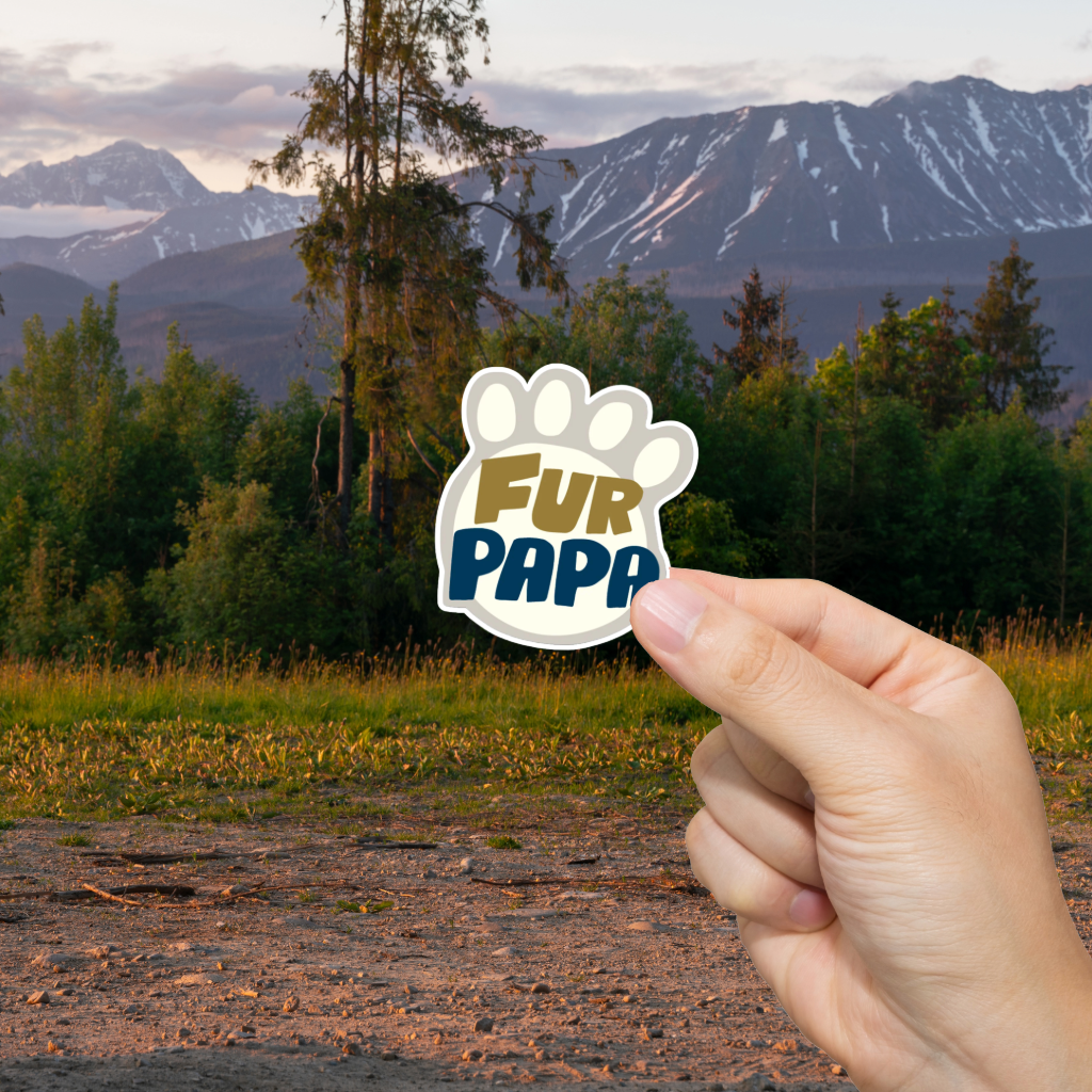 Durable, vinyl, die-cut, Fur Papa Paw Sticker.