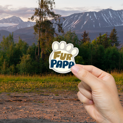 Durable, vinyl, die-cut, Fur Papa Paw Sticker.