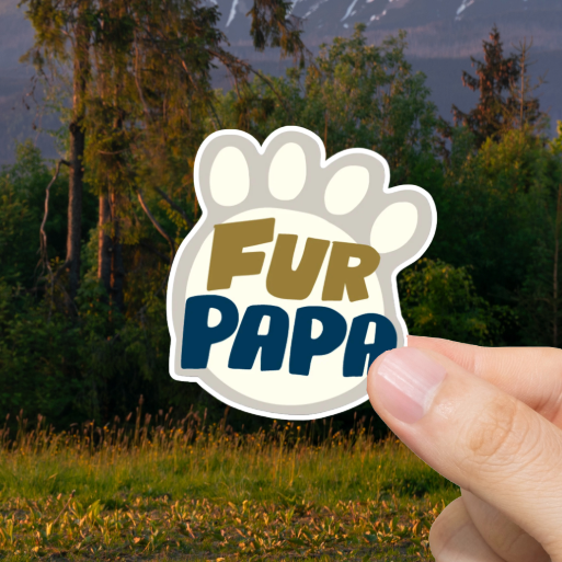 Durable, vinyl, die-cut, Fur Papa Paw Sticker.