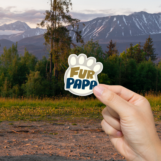 Durable, vinyl, die-cut, Fur Papa Paw Sticker.