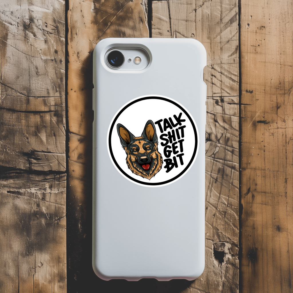 Durable, vinyl, die-cut, Talk Shit Get Bit Sticker.