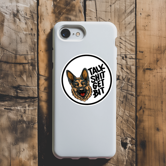 Durable, vinyl, die-cut, Talk Shit Get Bit Sticker.