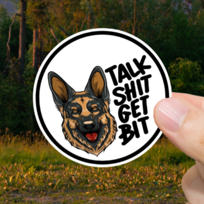 Durable, vinyl, die-cut, Talk Shit Get Bit Sticker.