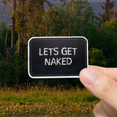 Durable, vinyl, die-cut, Get Naked Sticker.