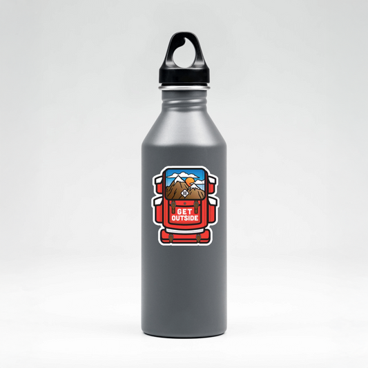 Durable, vinyl, die-cut, Backpack - Get Outside Sticker.