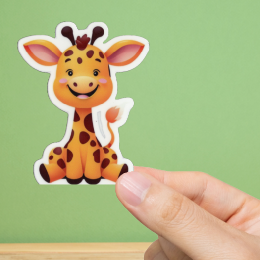 Durable, vinyl, die-cut, Baby Giraffe Sticker.