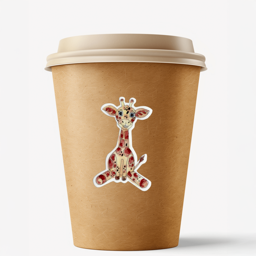 Durable, vinyl, die-cut, Smiling Baby Giraffe Sticker.