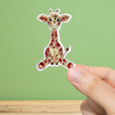 Durable, vinyl, die-cut, Smiling Baby Giraffe Sticker.
