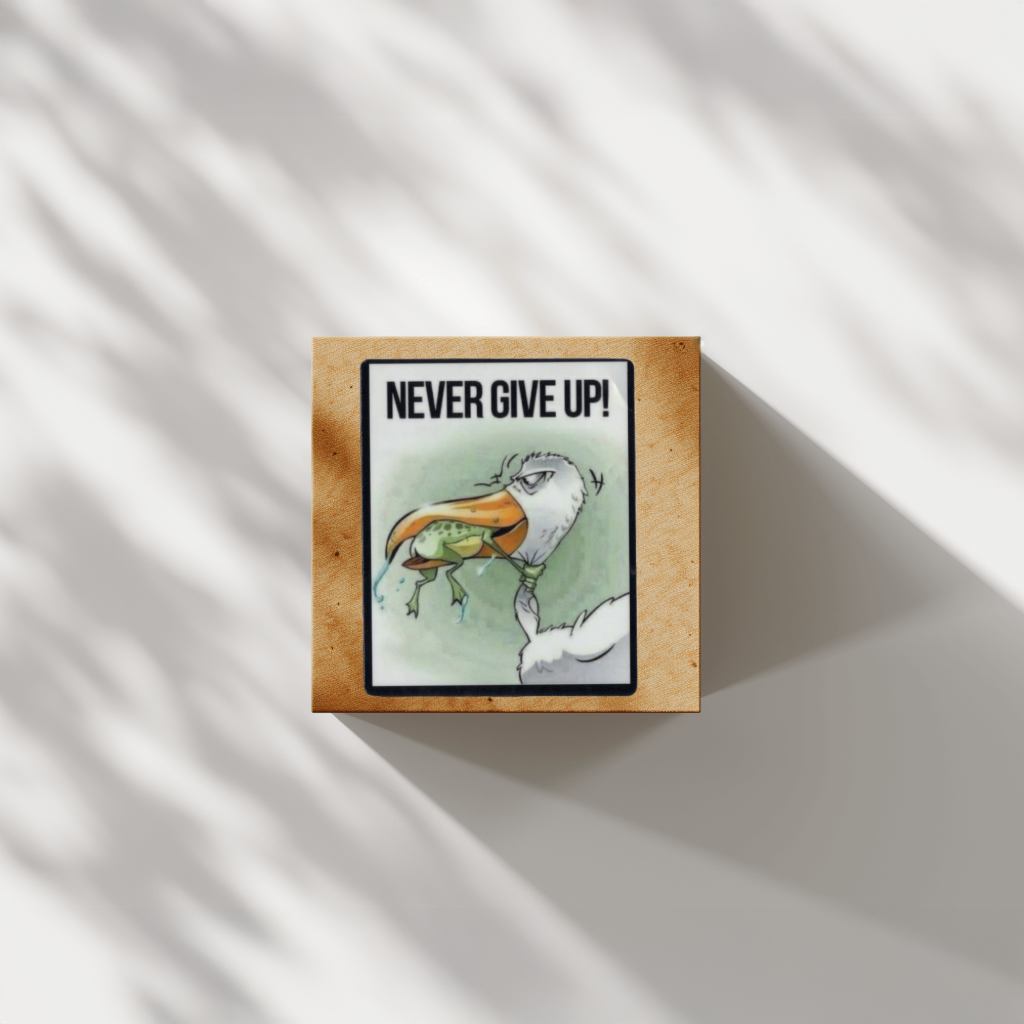 Durable, vinyl, die-cut, Never Give Up Sticker.