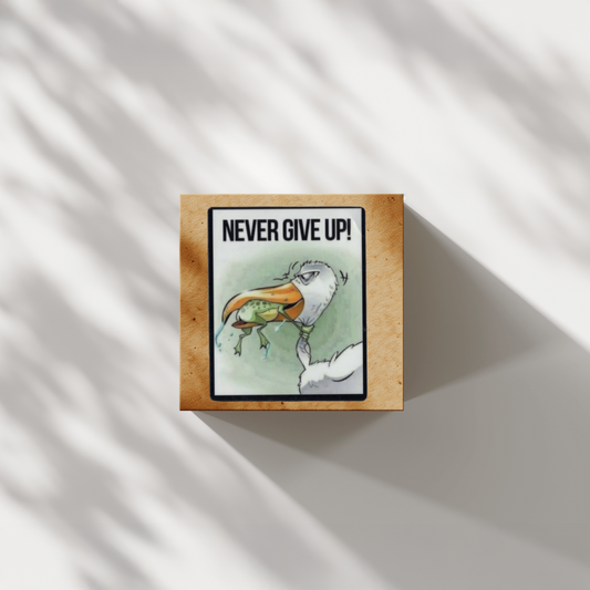 Durable, vinyl, die-cut, Never Give Up Sticker.