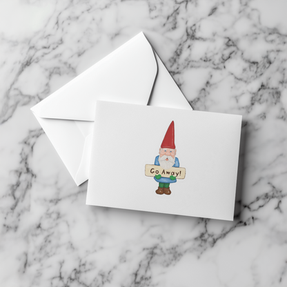 Durable, vinyl, die-cut, Go Away Gnome Sticker.