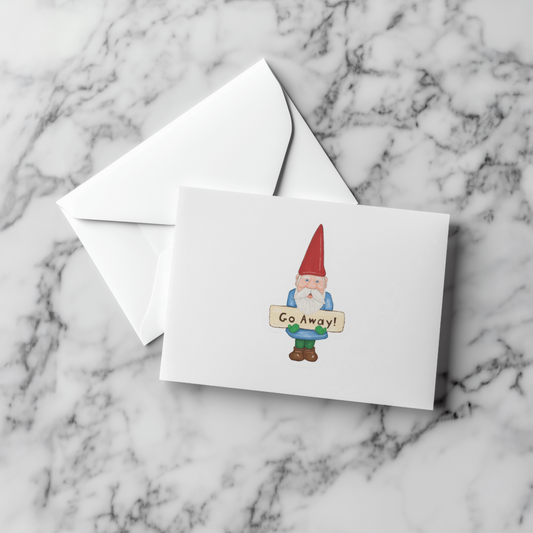 Durable, vinyl, die-cut, Go Away Gnome Sticker.