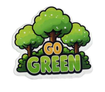 Durable vinyl, die-cut Go Green Sticker