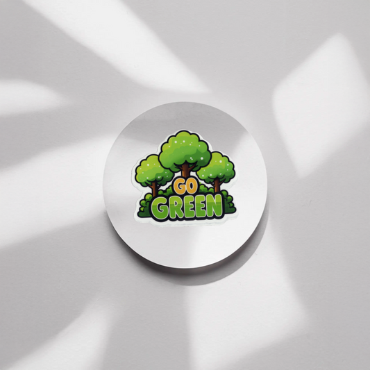 Durable, vinyl, die-cut, Go Green Sticker.