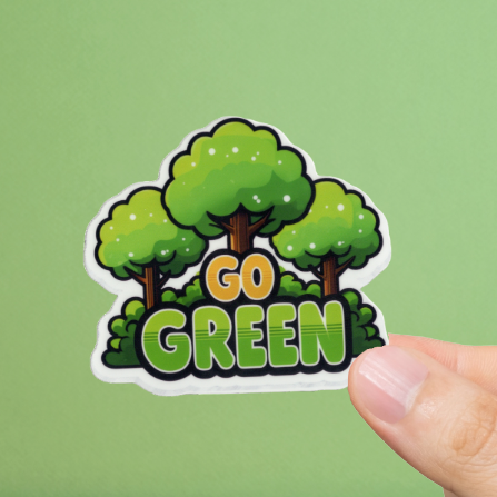 Durable, vinyl, die-cut, Go Green Sticker.