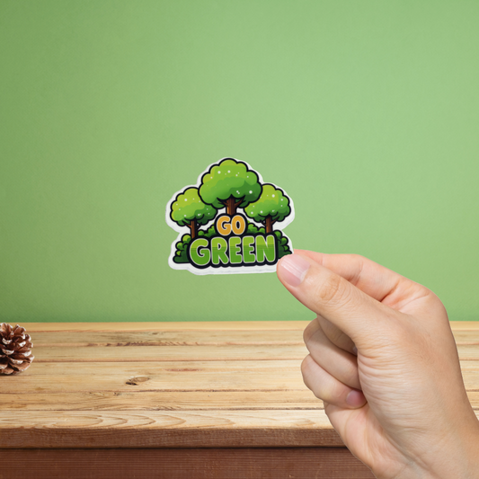 Durable, vinyl, die-cut, Go Green Sticker.