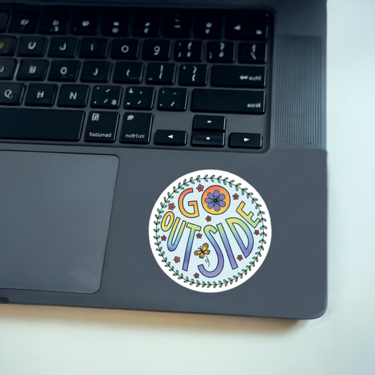 Durable, vinyl, die-cut, Go Outside Flowers Sticker.