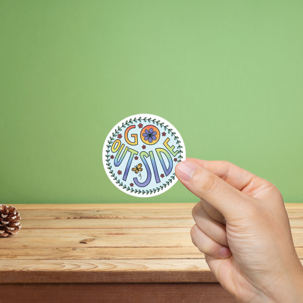 Durable, vinyl, die-cut, Go Outside Flowers Sticker.