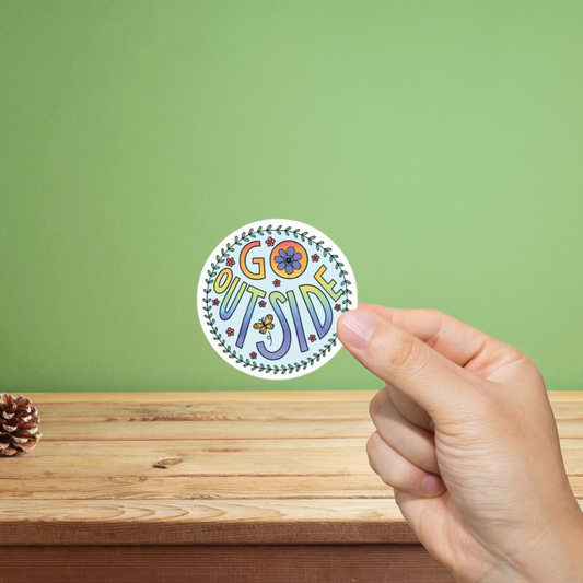 Durable, vinyl, die-cut, Go Outside Flowers Sticker.