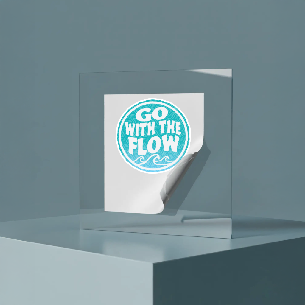 Durable, die-cut, vinyl, Go With The Flow Sticker.