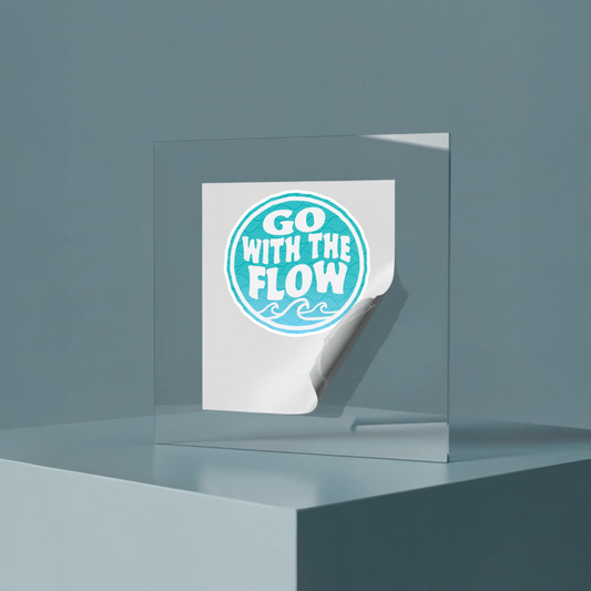Durable, die-cut, vinyl, Go With The Flow Sticker.