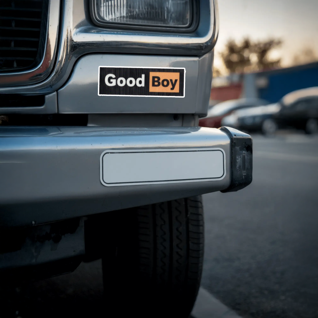 Durable, vinyl, die-cut, Good Boy Sticker.
