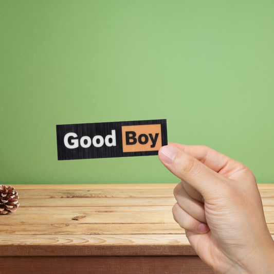 Durable, vinyl, die-cut, Good Boy Sticker.